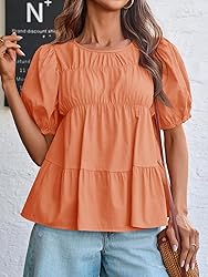 Tankaneo Womens Puff Sleeve Peplum Babydoll Tops