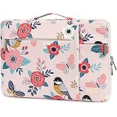 SANFAN 360° Protective Laptop Sleeve Case Bag with 3 Pockets,Handle,Luggage Strap for MacBook Pro 14 inch and 14 inch-14.4 inch Screen Laptop (Bird Butterfly)
