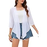 Womens Sheer Shrug Tie Front 3/4 Bell Sleeve Crop Cardigan for Dress Lightweight Summer Chiffon Cover Up