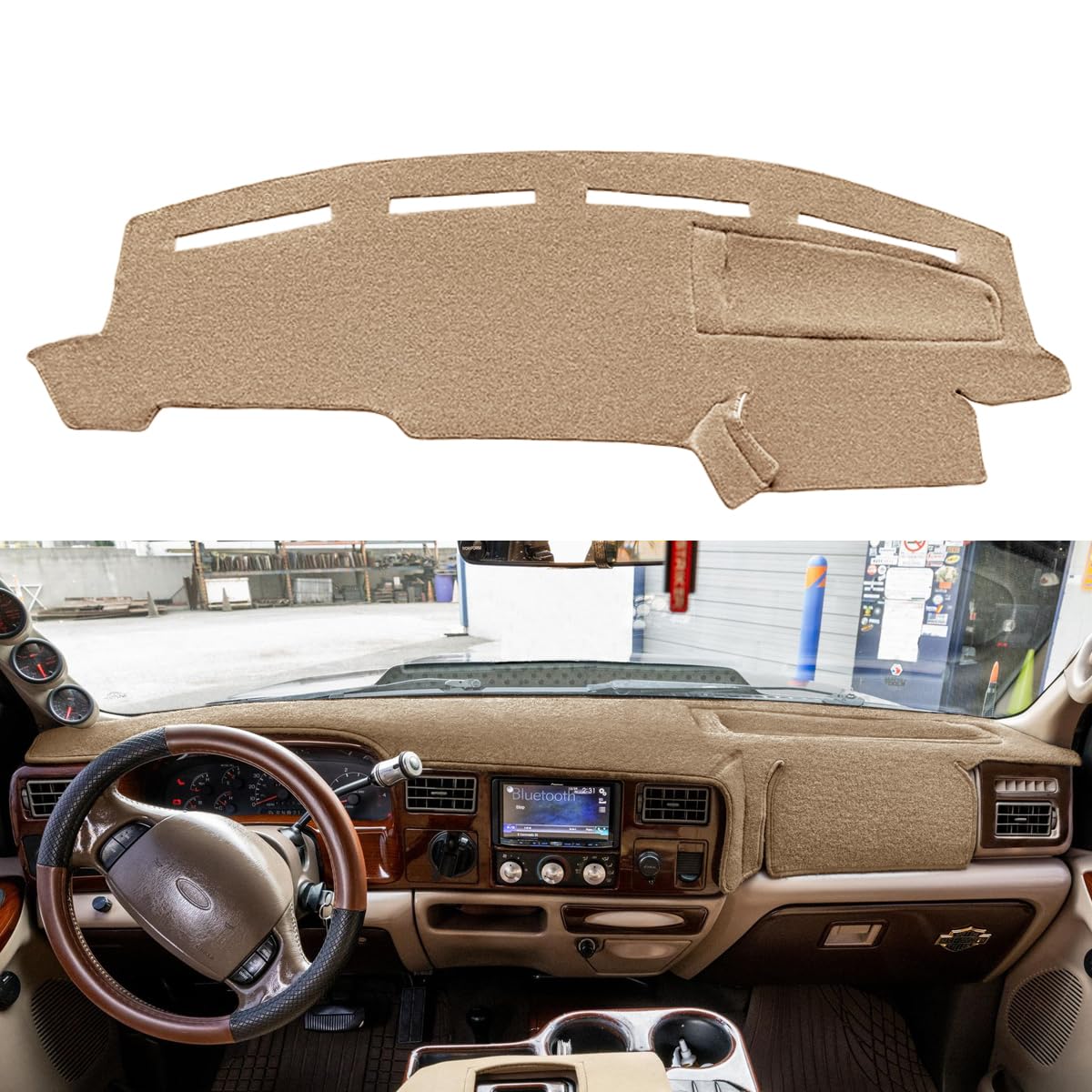 Photo 1 of Yiz Dashboard Cover Dash Cover Mat Pad Carpet Custom Fit for Ford F250 F350 F450 Super Duty 1999 2000 2001 2002 2003 2004 / Ford Excursion 2000-2005 (Beige) Y72