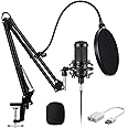 Aokeo AK-60 Streaming Podcast PC Microphone & Suspension Boom Scissor Arm Stand with Built-in XLR Cable and Mounting Clamp,fo