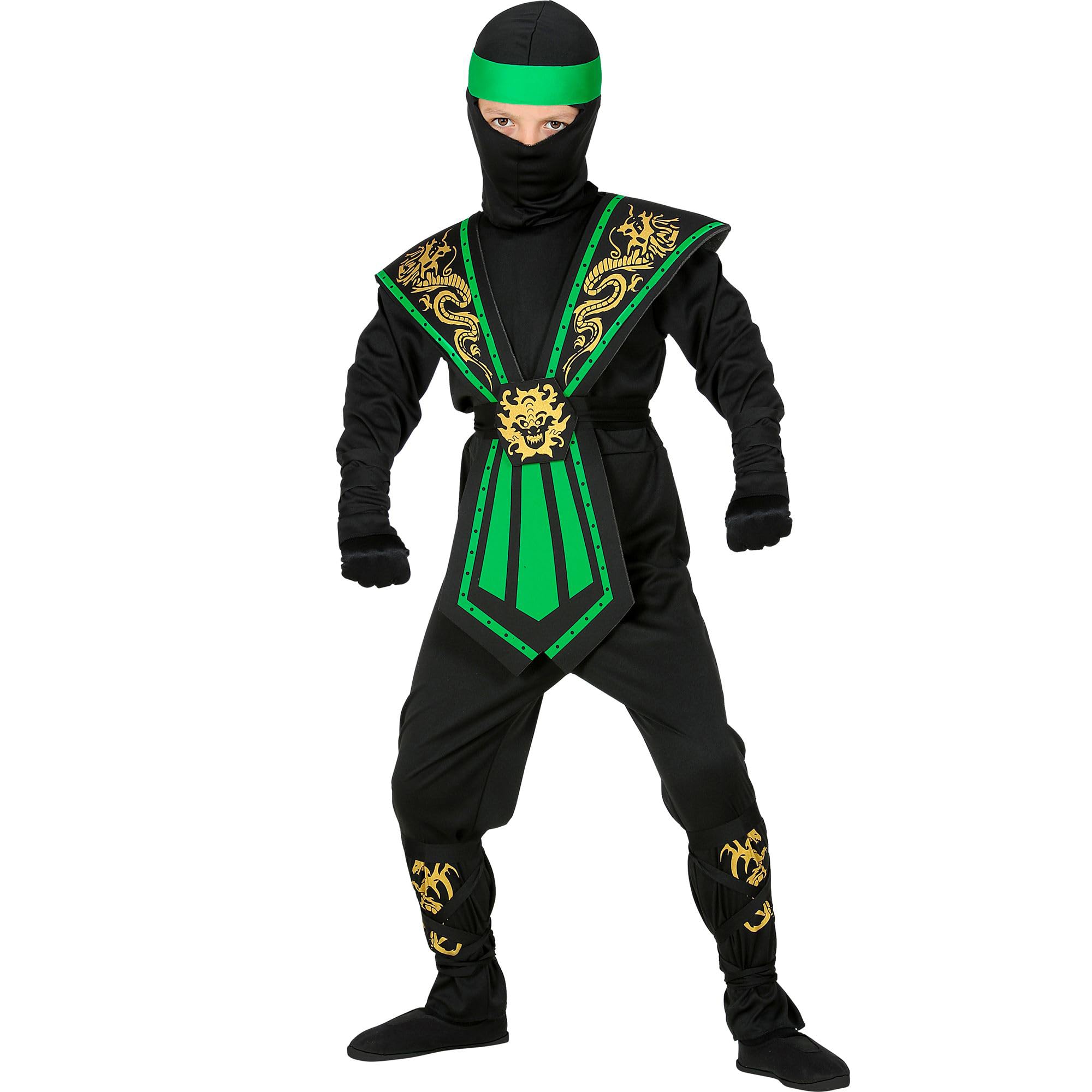 Widmann 38516 - Ninja Fighting Child Costume, for Theme Parties, Carnival, 128, Black / Green