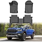Mixsuper Floor Mats for Ford Ranger Supercrew Cab 2019-2023 All Weather Floor Liners Durable 1st and 2nd Set Black