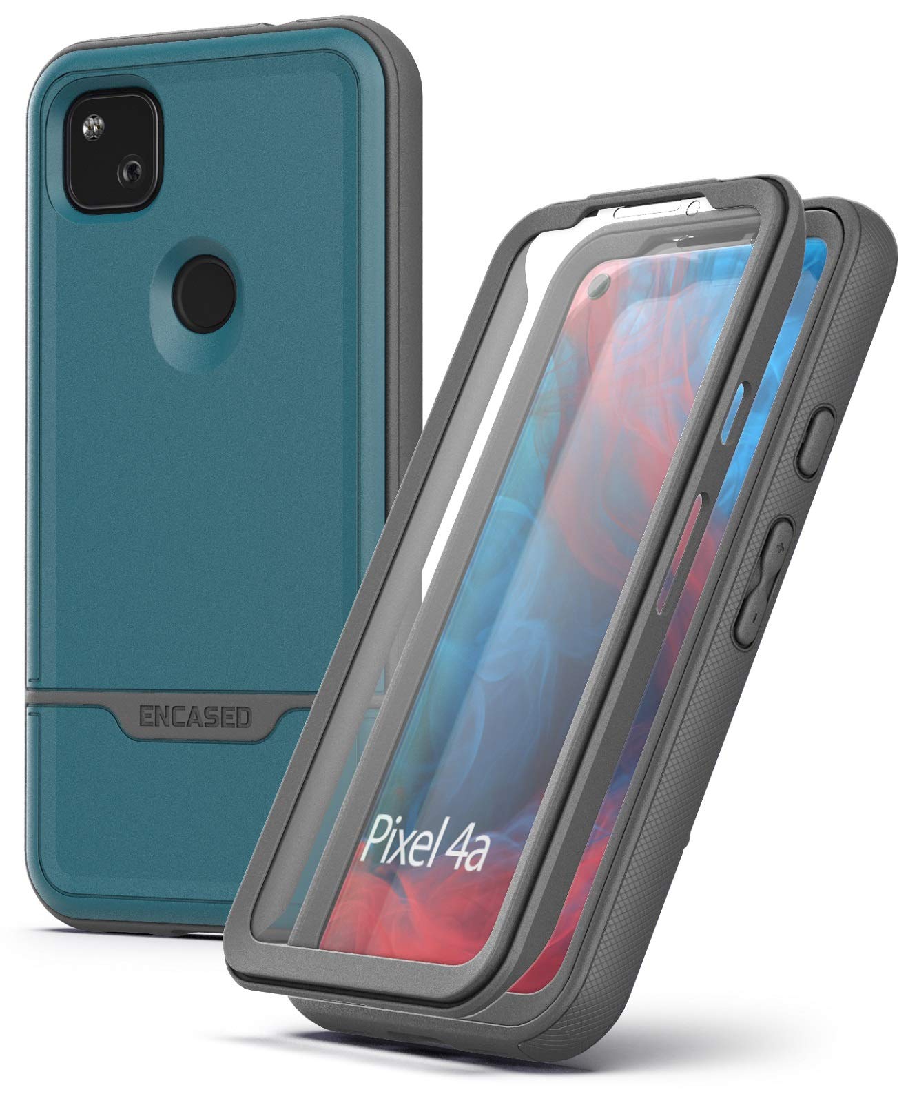 ENCASED Shockproof Pixel 4a Case with Screen Protector (Rebel Shield) Full Body Protective Cover with Build-in Screen Guard for Google Pixel 4a - Blue