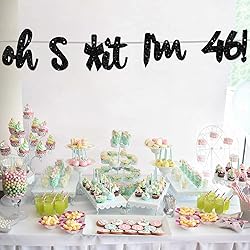 Oh I’m 46! Banner Backdrop Glitter Black Hallo