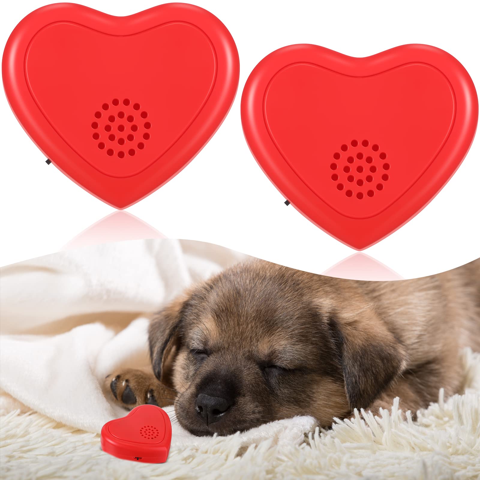 Photo 1 of Wettarn 2 Pcs Heartbeat Puppy Toy Dog Anxiety Relief Red Heartbeat Simulator Replacement Soother for Pet Behavioral Training Sleep Aid Calming Toys Cat Kitten Dog Add to Blankets Pillows Beds