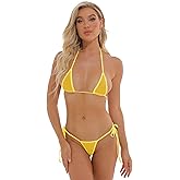 Oneheekini Women Hot See Through Micro Thong Bikini Triangle Halter Bathing Swimsuits