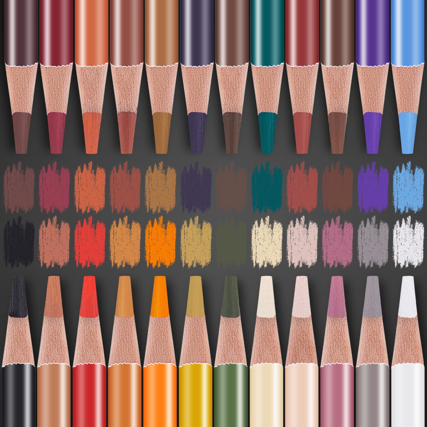 PANDAFLY Professional Colored Charcoal Pencils Drawing Set, Skin Tone Colored Pencils, Pastel Chalk Pencils for Sketching, Shading, Coloring, Layering & Blending, 24 Colors