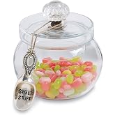 Mud Pie Circa Glass Candy Jar with Lid and Scoop, Door Knob Sweets Jar | Small Clear Glass Candy Jar with Lid, Vintage Style Glass Door Knob Handle and Stamped Silver Plated Scoop