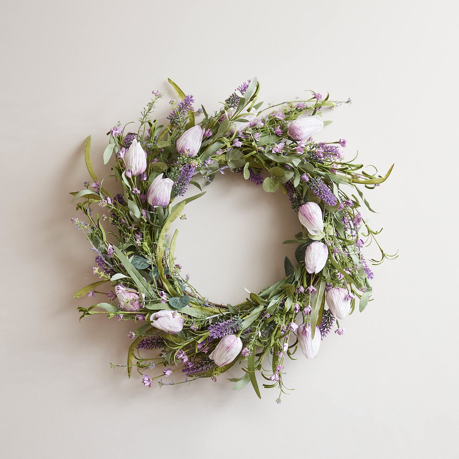 Lights4fun 50cm Flower Artificial Tulip & Lavender Wreath Front Door Indoor Wall Decoration