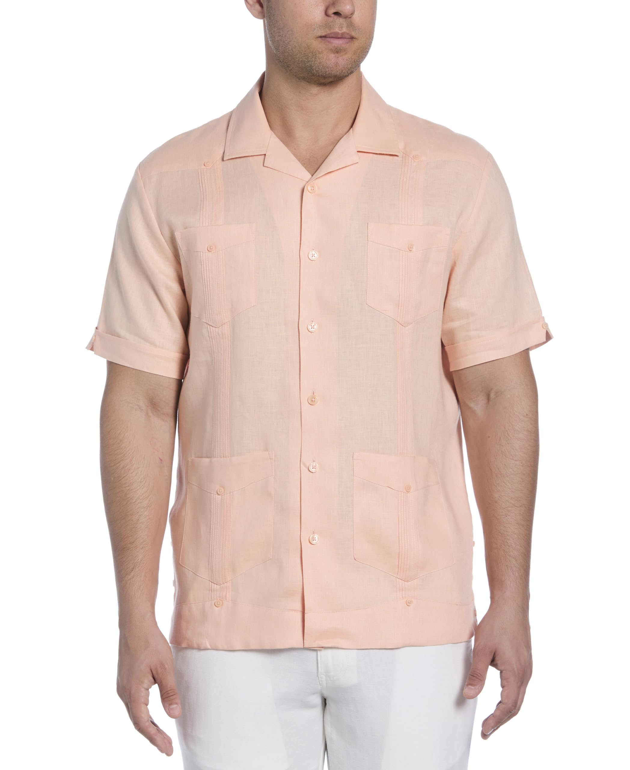 Cubavera Men's Big and Tall 100% Linen Four-Pocket Short Sleeve Button-Down Guayabera Shirt (Size Small - 5X), Peach Parfait, 4X-Large Big Image