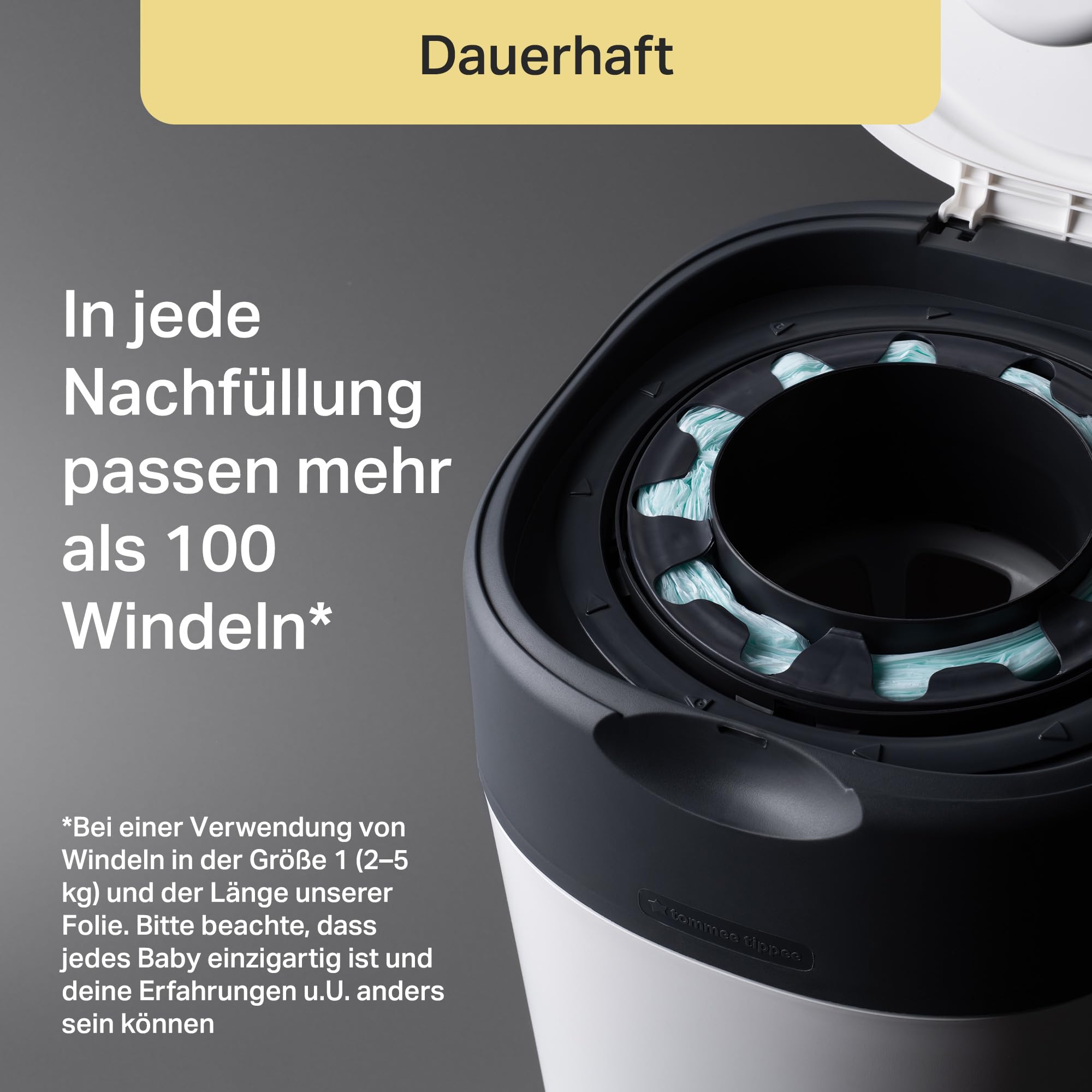 Tommee Tippee Twist & Click Advanced Windeleimer, mit 12-er Pack Nachfüllkassetten mit einer mehrschichtigen, antibakteriellen Folie gefüllt, Weiß (Verpackung kann variieren) 7