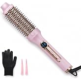 PRITECH Thermal Brush 1.5 inch, Curling Brush Volumizer (Pink) | Create Blowout Look Curling Iron with 5 Adjustable Temperature, Heated Round Styler Dual Voltage Hair Styling Tool