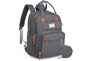 RUVALINO Diaper Bag Backpack, Multifunction Travel Back Pack Maternity Baby Changing Bags, Diaper Changing Totes, Waterproof and Stylish, Dark Gray