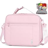 NOL Kids Lunch Bag - Kids 3+ Reusable Insulated Lunch Box with Zipper Closure Buckle Handle Adjustable Long Shoulder Strap, Easy-Clean Waterproof Fabric, Children Lunch Tote Bag for School -Pink