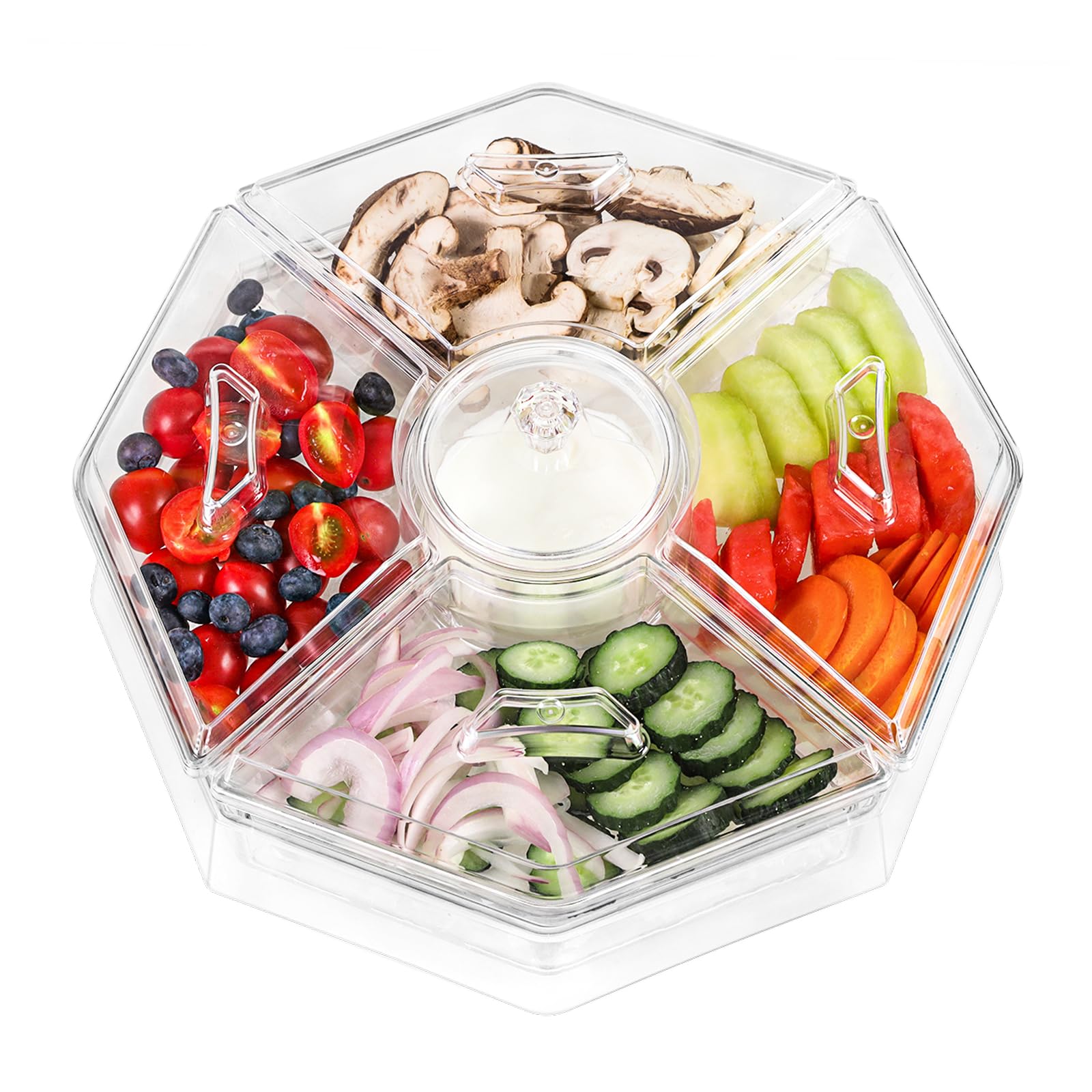 Photo 1 of IVYHOME Ice Serving Lazy Susan, Chilled Food Containers with 4 Removable Dishes and Smooth Rotating Tray, Condiment Server with Separate Lids, for Bar Accessories, Fruit, Salad, Taco, Party Garnish