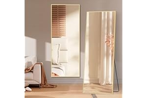 NISHCON Full Length Mirror, 64"x21" Gold Frame Floor Mirror with Stand, Large Rectangle Full Body Mirror for Bedroom Living Room, Wall-Mounted Standing Leaning Mirror