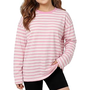 blibean Girls Fall Striped Shirts Long Sleeve Tops Casual Size 6-15 Years | Cotton Colorblock Blouse, School Casual Clothes