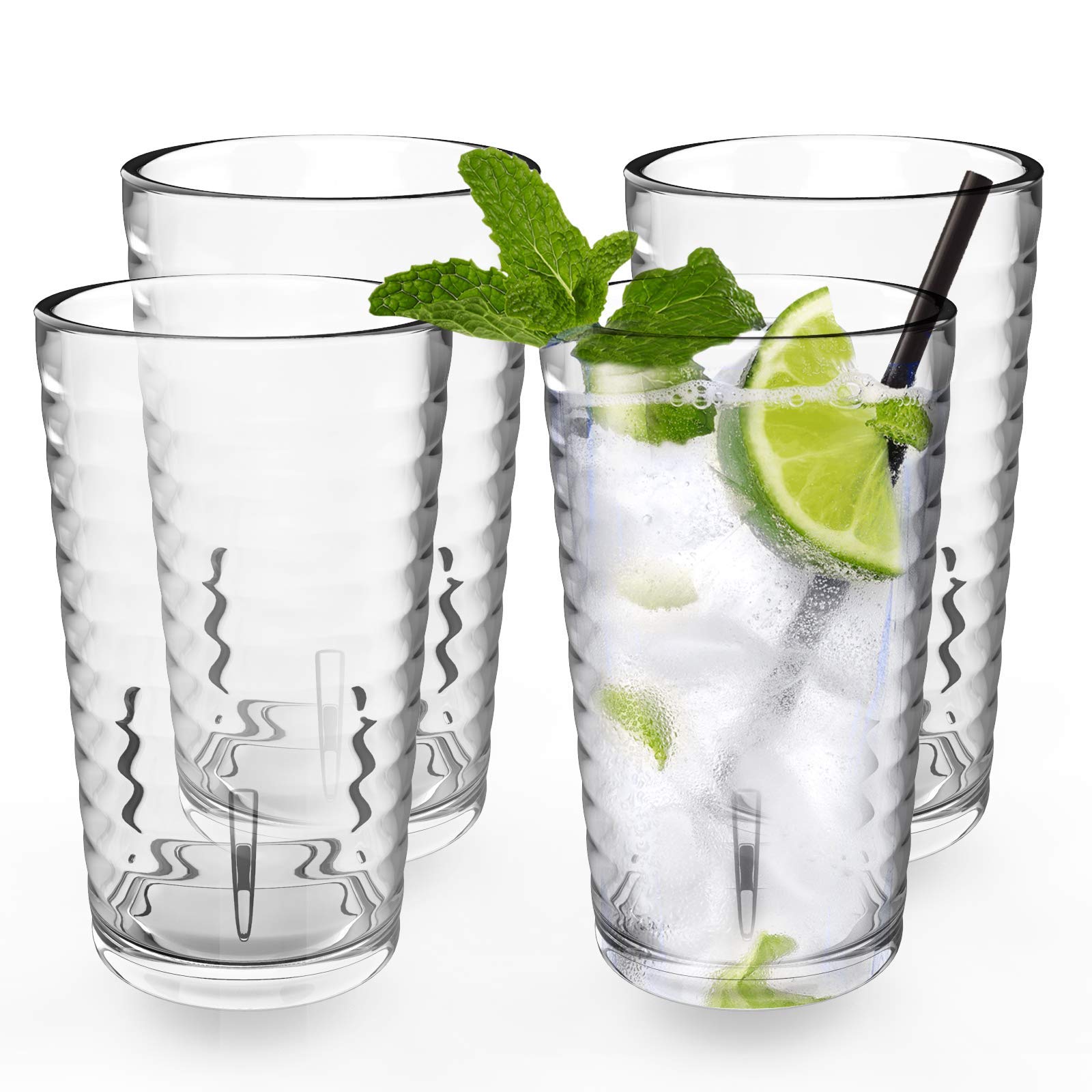 ALIMOTA Set di 4 bicchieri in plastica impilabili da 350 ml, lavabili in lavastoviglie, in plastica