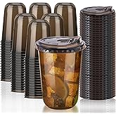 Xuelimei 16oz Disposable Stemless Glasses With Strawless Sip Lids,PET Disposable Drinking Cups,Clear Plastic Wine Glasses for Parties Birthday,Wedding,Meeting,Christmas Party Supplies (100, Black)