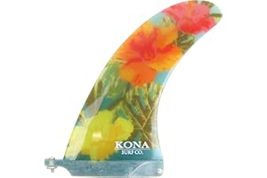 KONA SURF CO. Classic Single Center Fin for Longboard, Surfboard and Paddleboard in Trans Blue/Floral sz:9in