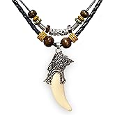 LAVIP Wolf Tooth Wolf Fang Pendant Necklace, Unisex Adult, White, 18-36 inch Adjustable Hemp Cord Chain, Maori Tribal Design, Hawaiian Style