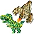 NiHealth Fidget Pack 2PCS Push Pop Bubble Fidget Sensory Fidget Toys for Stress Relief Bubble Popper Fidget Toy, Silicone Squeeze Toy for Kids Adults (Camo Colors T-Rex Dinosaur + Fighter Jet)