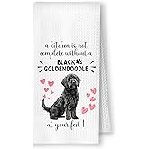 YRDBGHZDF Black Goldendoodle Dog Kitchen Towels, Black Goldendoodle Gifts Dish Tea Towels, Gifts for Dog Lovers Owners, A Kitchen is Not Complete Decorative Hand Towel, 16x24 Inch