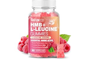 MEENCCD HMB and L-Leucine Gummies, 3000mg HMB and Leucine Amino Acid for Muscle Growth, Muscle Mass, Muscle Relief, and Fast Workout Recovery, for Men & Women, Sugar-Free, Raspberry Flavor, 60 Count