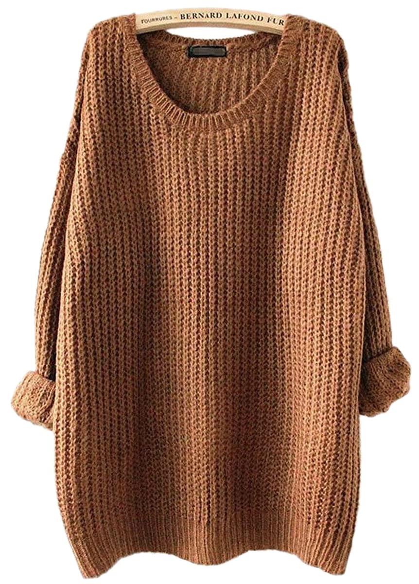 Photo 1 of ARJOSA Women's Fall Sweaters Pullover Oversized Crew Neck Long Sleeve Knit Sweater Tunic Tops (Large, Brown)