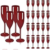 LEYIQU Plastic Champagne Flutes, Acrylic Glasses Goblets Cups Toasting Shatterproof Reusable Flute, for Valentine’s Day Wedding Party Mimosa Bar Anniversary Birthday (24, Dark Red)