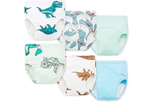 Joyo roy 6Pcs Potty Training Underwear Boys Soft Cotton Toilet Training Pants Great Aabsorption Leakproof Baby Toddler Boy Underwear 3T Comfortable Padded Pee Pants for Boys with Potty Chart