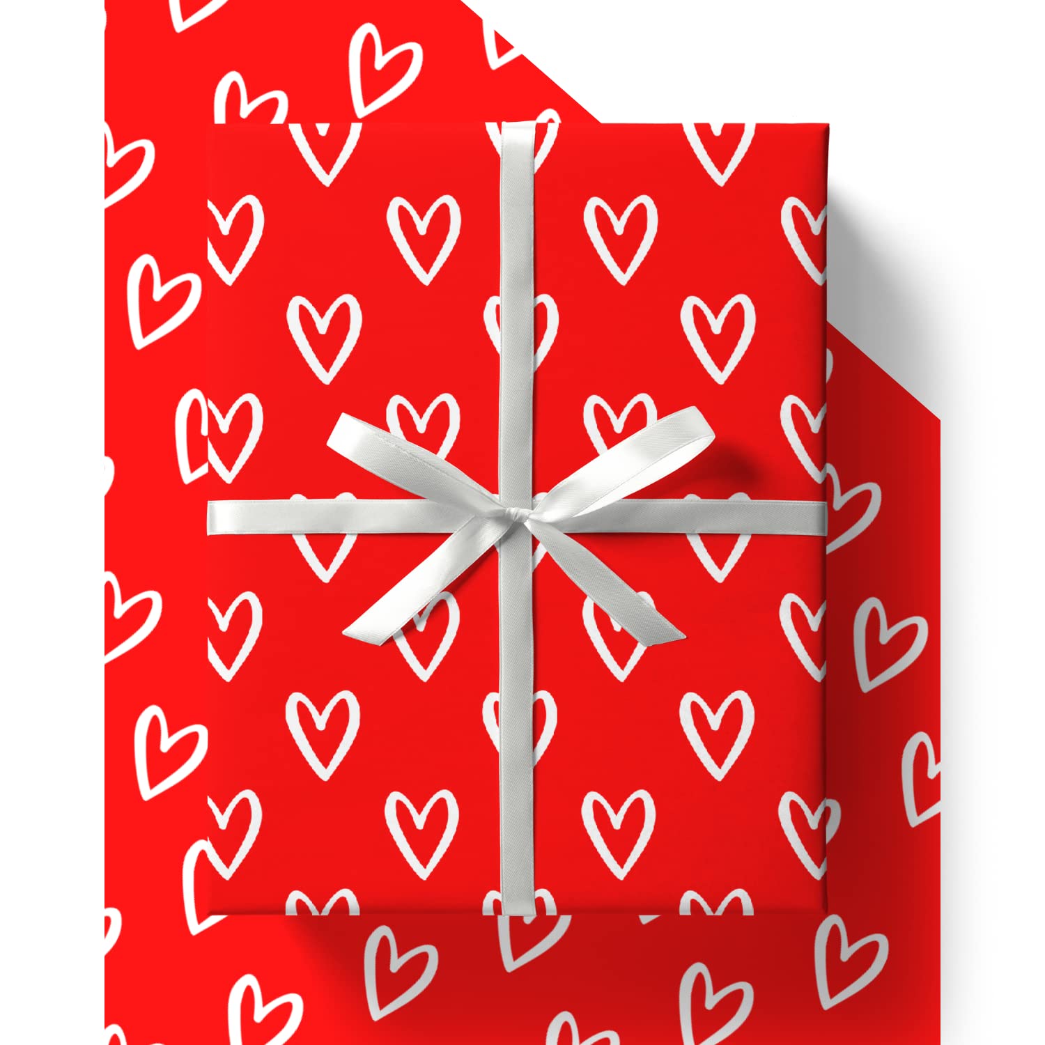Love Heart Wrapping Paper - HUGE 43% BIGGER [84cm x 60cm] Eco Friendly Recyclable Love Heart Gift Wrap for Wedding Anniversary, Birthday or Valentines Day (4 Sheets & 4 Tags)