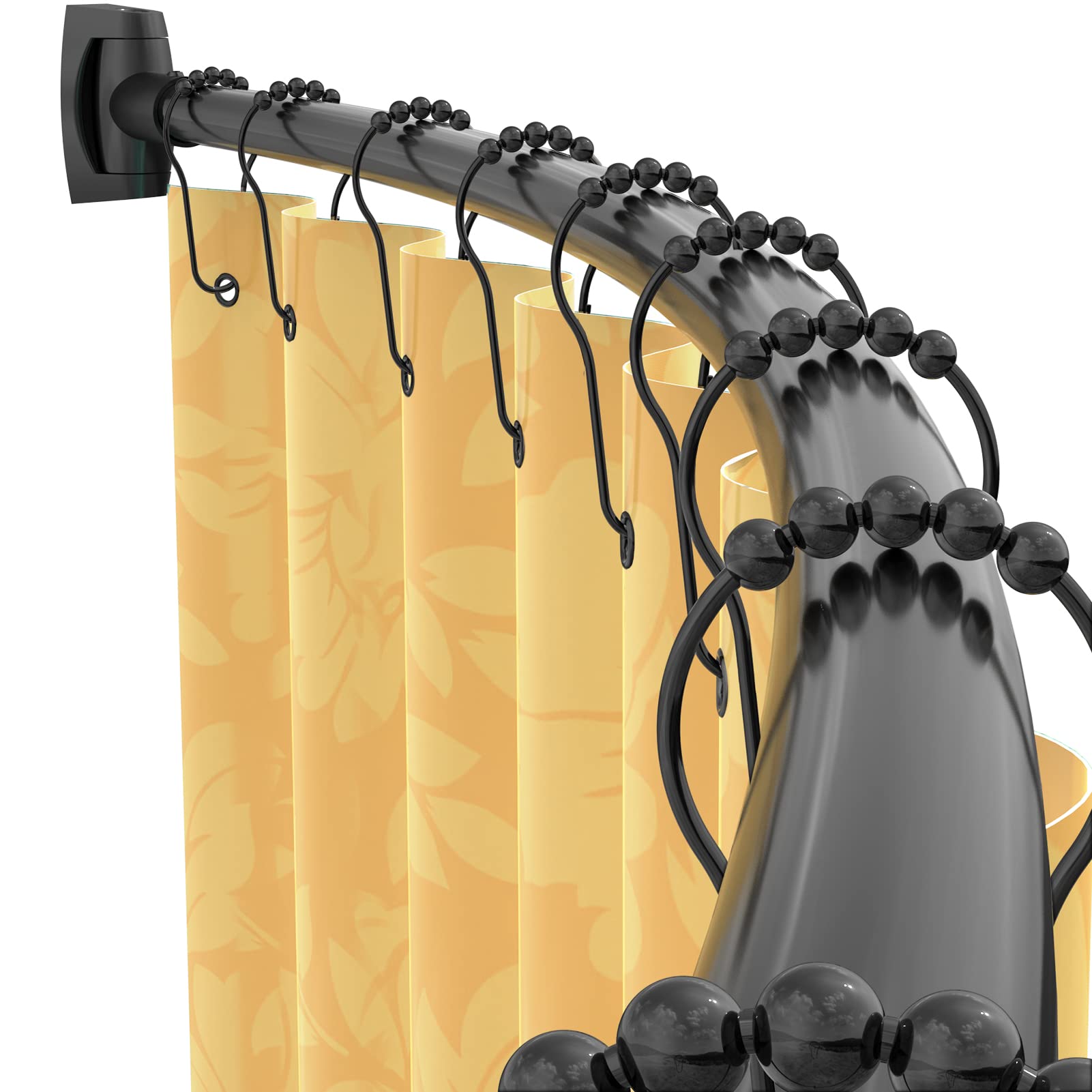 Photo 1 of PrettyHome Adjustable Curved Shower Curtain Rod Rustproof Expandable 38-72 Inches Shower Rod Telescoping Design Extra Space Exquisite Customizable for Bathroom,Need To Drill,Black