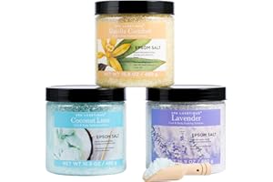 Spa Luxetique Bath Salt 3 x 480g, Premium Pure & Natural Epsom Salts for Soaking, Bath Salt for Women Include Lavender, Vanil