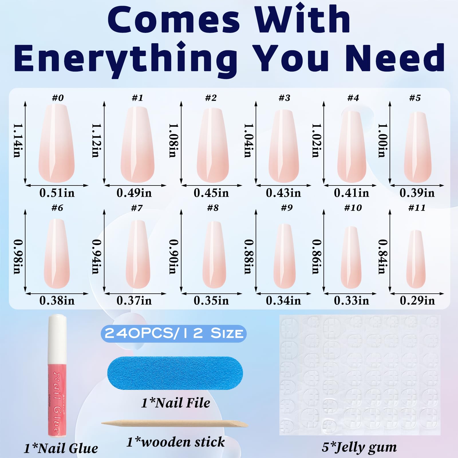 Bellelfin 240Pcs Ombre Coffin Nails, Full Cover Acrylic Gradient False Nails with Tabs, Nude, Artificial Stick Ons for Women Girls - Image 3