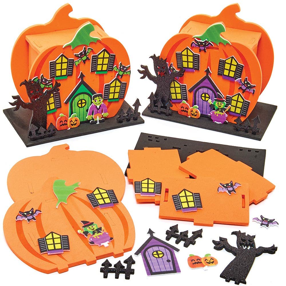 Baker Ross FX254 Pumpkin House Kits - Pack of 2, Halloween Decoration Craft Kits for Kids, Foam Arts and Crafts