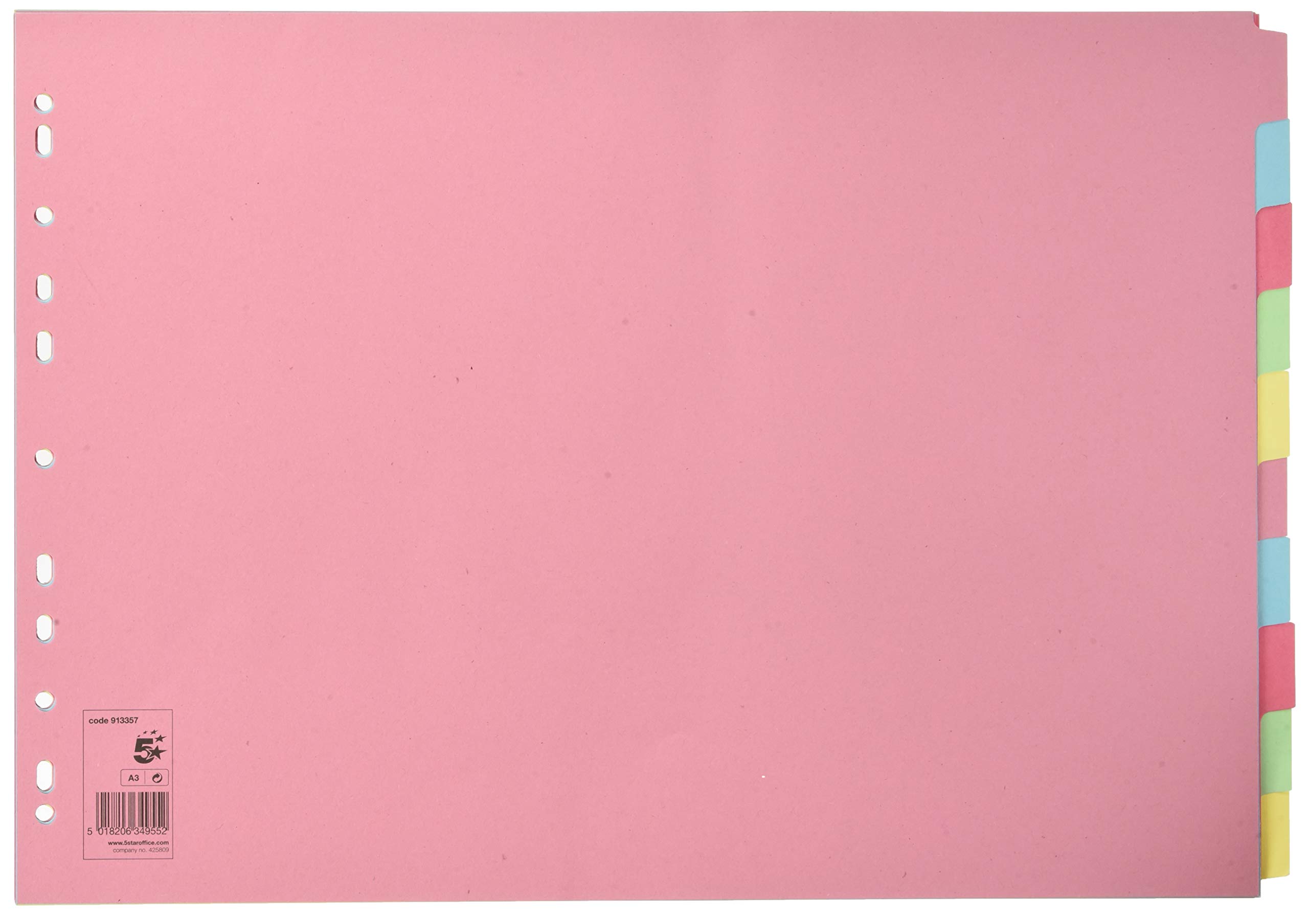 5 Star Subject Dividers Multipunched Manilla Board 10-Part Oblong A3 Assorted