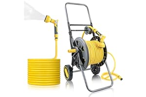 Jardineer Hose Reel Cart with Wheels, Include 100FT Water Hose and Sprayer Nozzle, Portable Garden Hose Set for Watering Flow