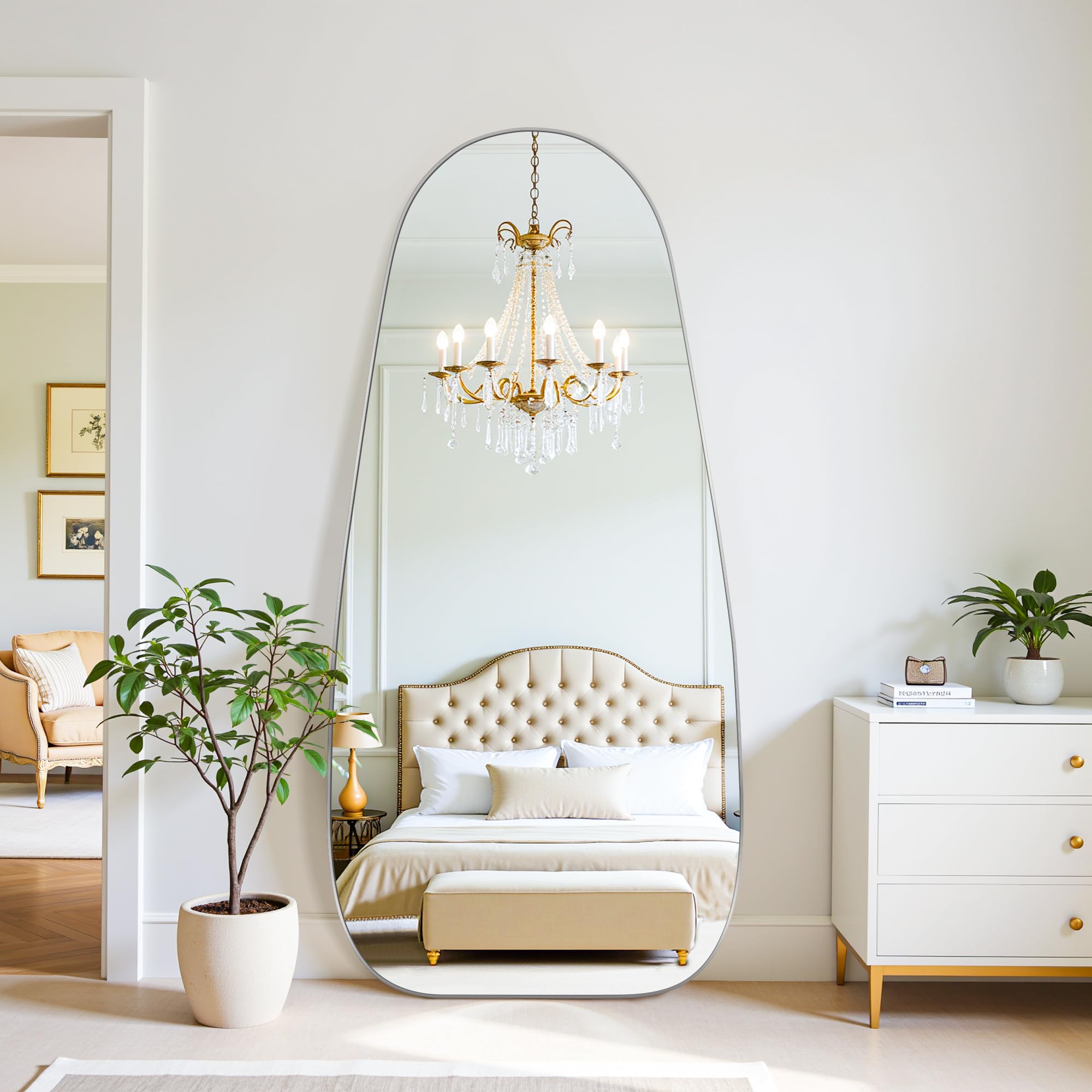 Photo 1 of ** NEW / INCLUDED HARDWARE ** Full Length Mirror with Stand, 68"×26" Teardrop Shape Floor Mirror, Large Stand Up Mirror, Standing Mirrors Full Length, Against Wall or Wall-Mounted Full Body Mirrors for Bedroom Living Room, Sliver