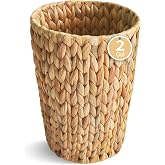 Coeusy Wicker Trash Can,Small Bathroom Trash Can,Water Hyacinth Wicker Waste Basket for Bathroom,Boho Waste Basket for Bedroo