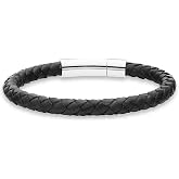 Miabella Genuine Italian Braided Leather Bracelet for Men, Made in Italy | Stainless Steel Clasp, Black or Brown Leather