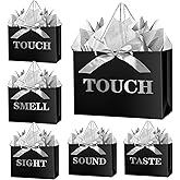 JWSCYSY 12.6" 5 Senses Gift Bags with Tissue Papers and Ribbons for Men, Women, Him Her Birthday, Anniversary, Wedding, Valentine's Day (Black Silver)