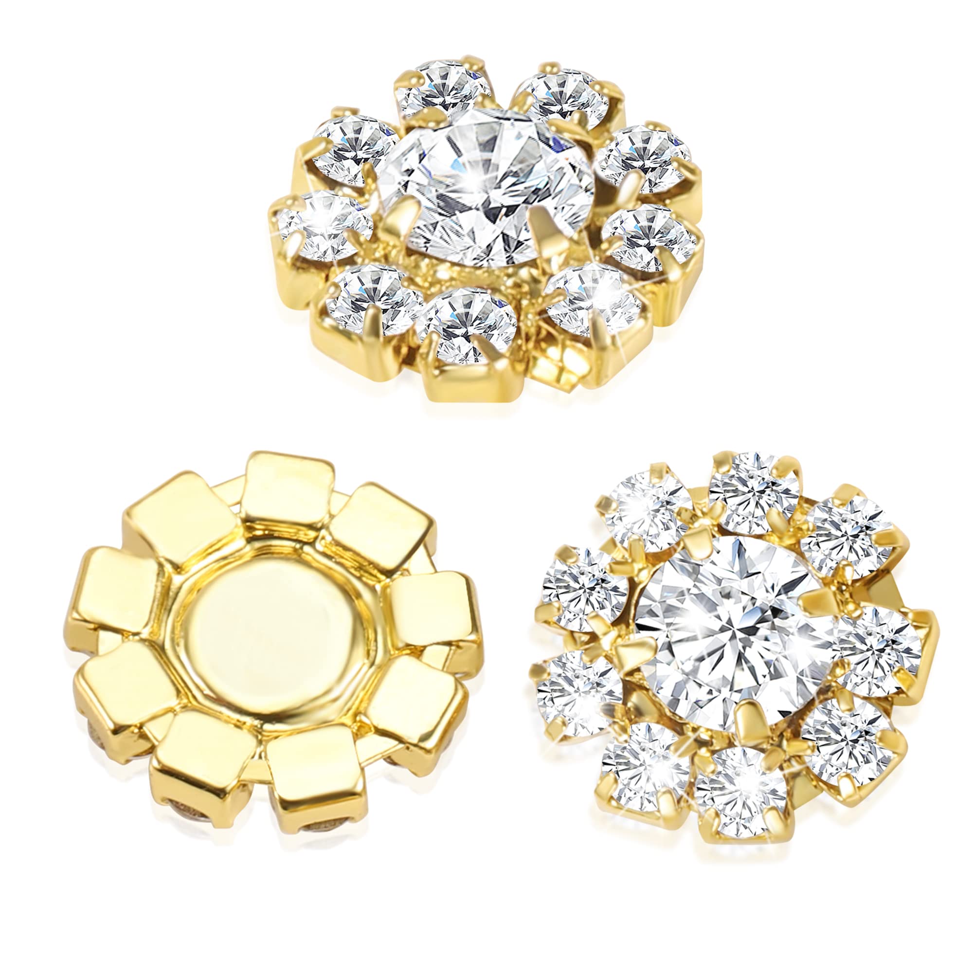 24PCS Rhinestone Button Gold Crystal Flower Button Embellishments Crafting Bulk for Cardigan Clothing Sewing Wedding Decoration