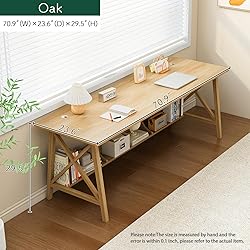NELYE Extra Long Desk with Bookshelf - Solid Wood