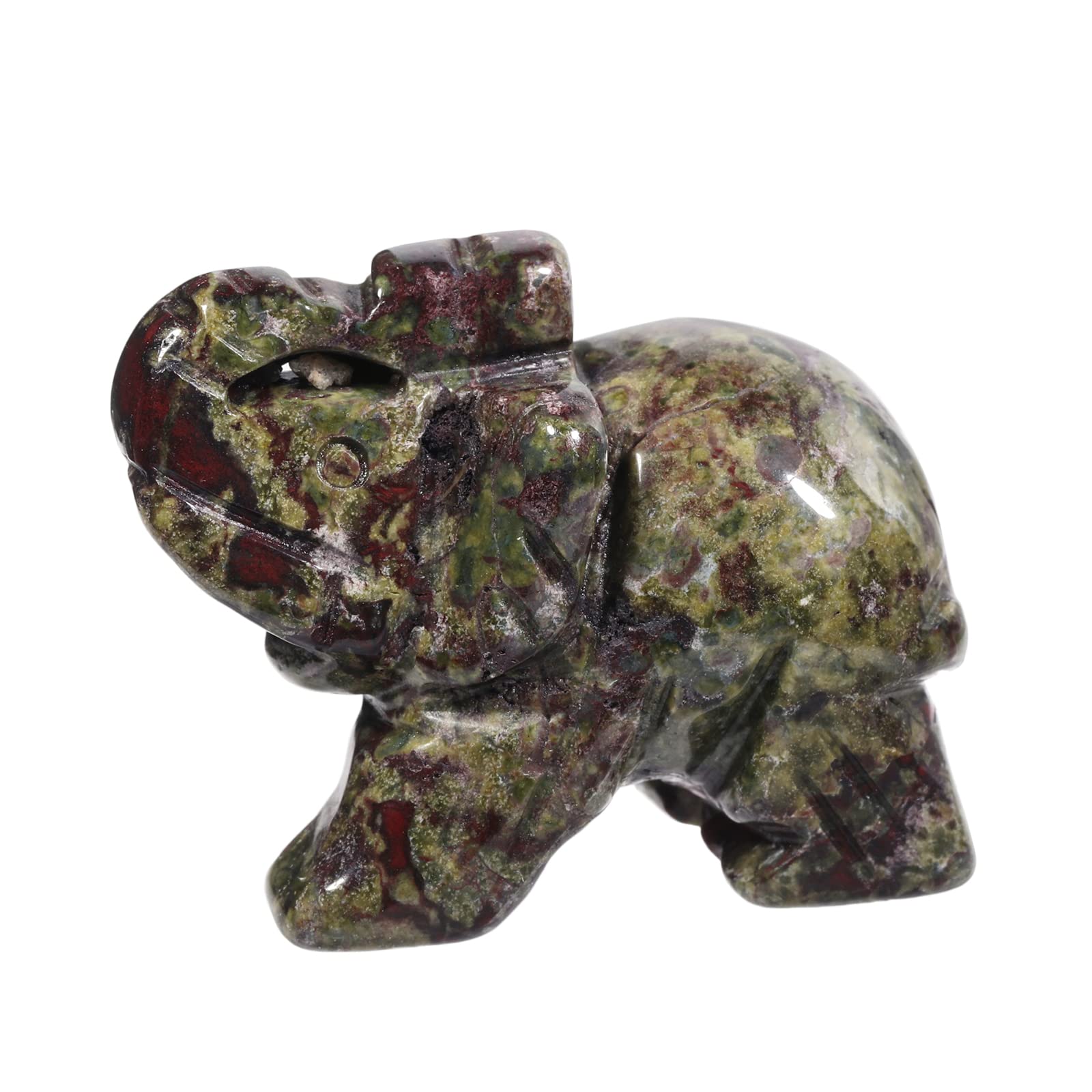 Lovionus89 Small Handcarved Elephant Crystal Statue, Home Office Guardian Animal Sculpture Decor 1.5 Inches,Dragon Bloodstone
