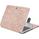 MOSISO Case Compatible with MacBook Air 13.6 inch M4 M3 M2 2025-2022 /Air 13 M1 2022-2018 /Pro 13 M2 M1 2025-2016, Embossed Retro Hibiscus PU Leather Portfolio Protective Stand Cover, Pink