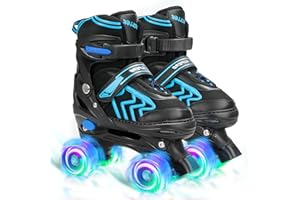 ZHUKAIKJ Adjustable 4 Sizes Kids Roller Skates for Boys and Girls with Light UP Wheels for Toddler Child Beginners for Indoor