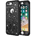 Hython Defender Protective Bling Glitter Sparkle Hard Shell Hybrid Shockproof Rubber Bumper Cover for iPhone 7 Plus and 8 Plus, Dark Black