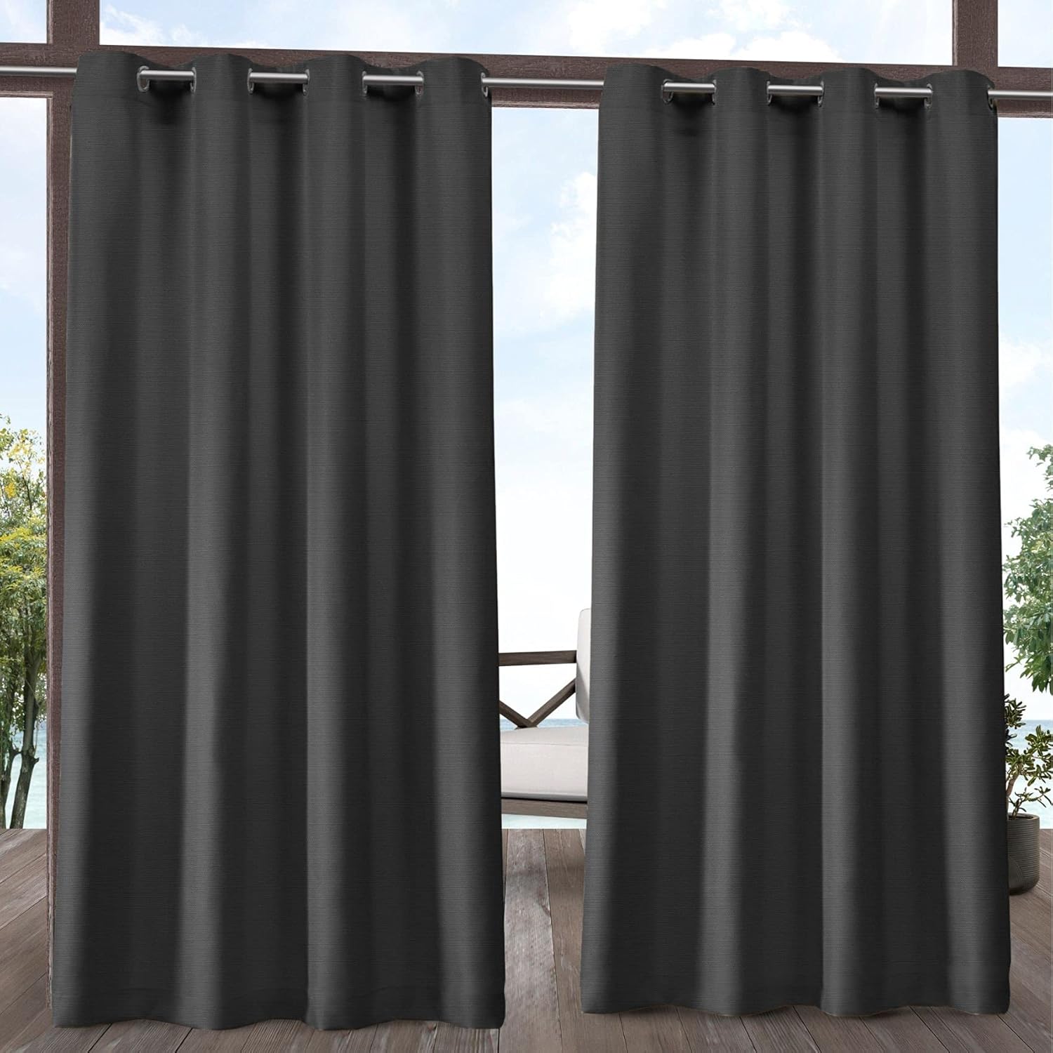 Outdoor Curtains - Exclusive Home Delano Heavyweight Textured Indoor/Outdoor Grommet Top Curtain Panel, 54